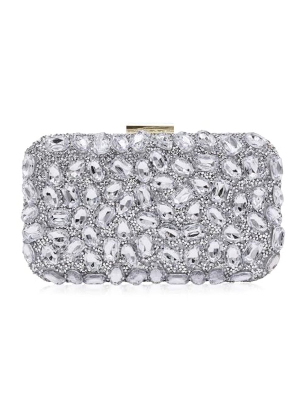 Beaded Crystal Evening Clutch with Gold Metal Frame & Chain Strap